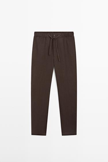 Zara Linen jogger fit pants - Brown