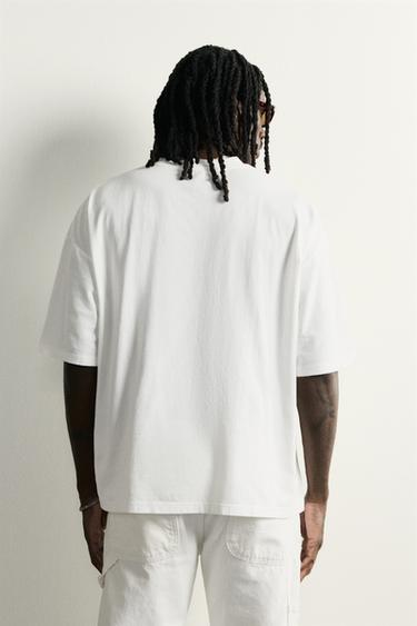 T-SHIRT BASIQUE DÉLAVÉ COUPE DÉCONTRACTÉE - Blanc de Zara
