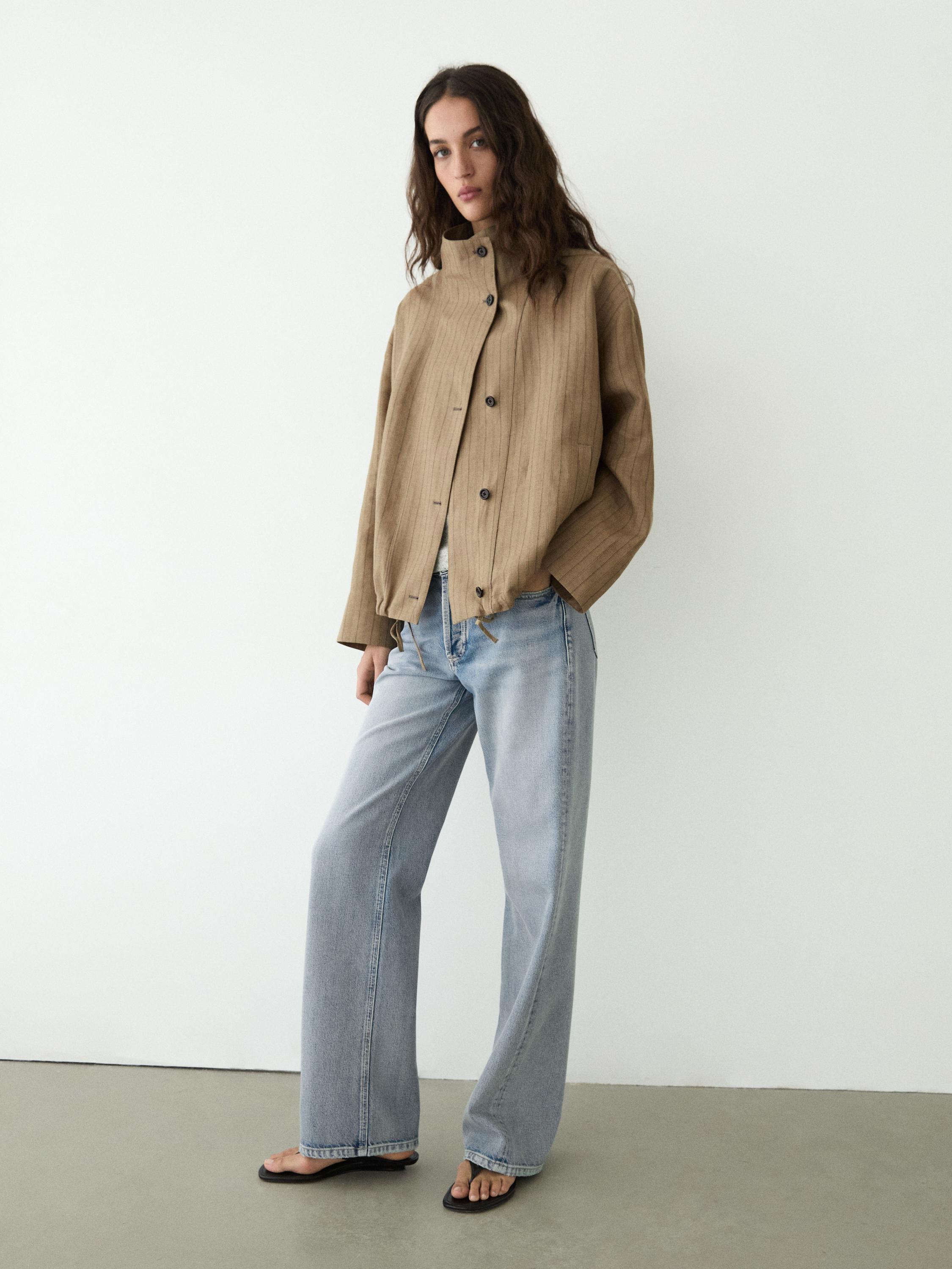 Veste bomber à rayures en mélange de lin