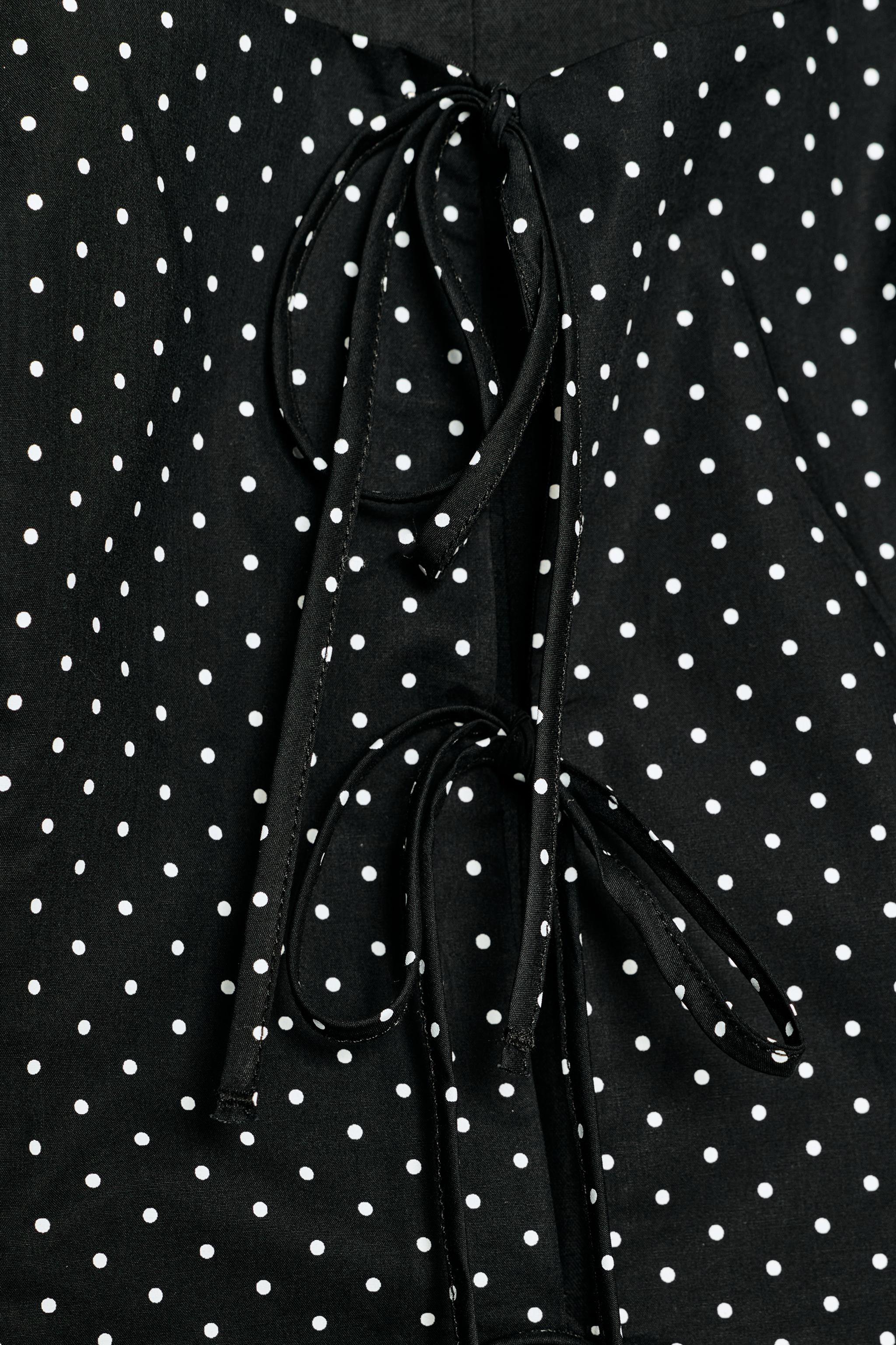 Женские рубашки Zara POLKA DOT POPLIN SHIRT WITH TIE OPENING — фото 7
