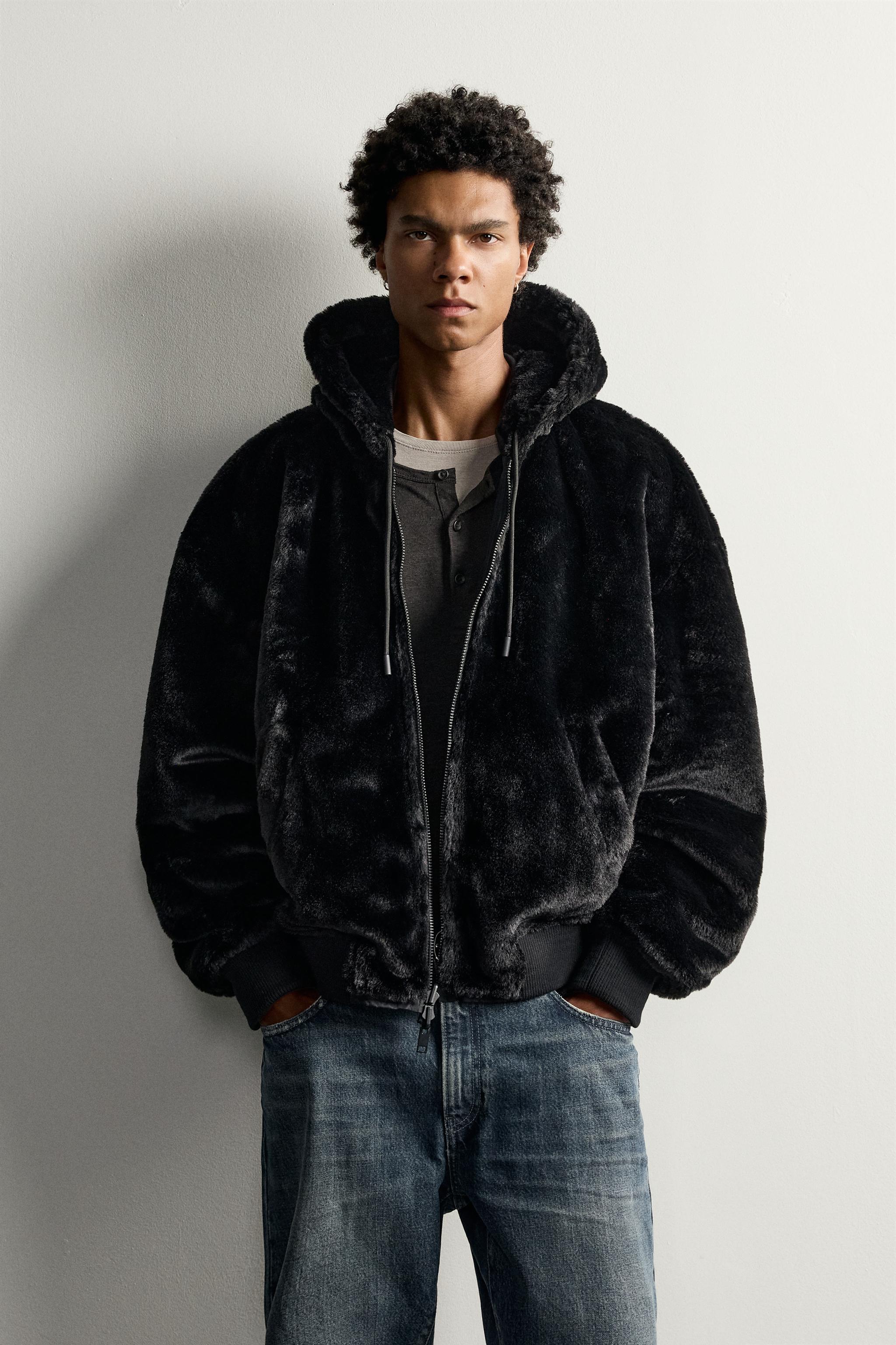 リバーシブルフェイクファー ボンバージャケット - ブラック | ZARA