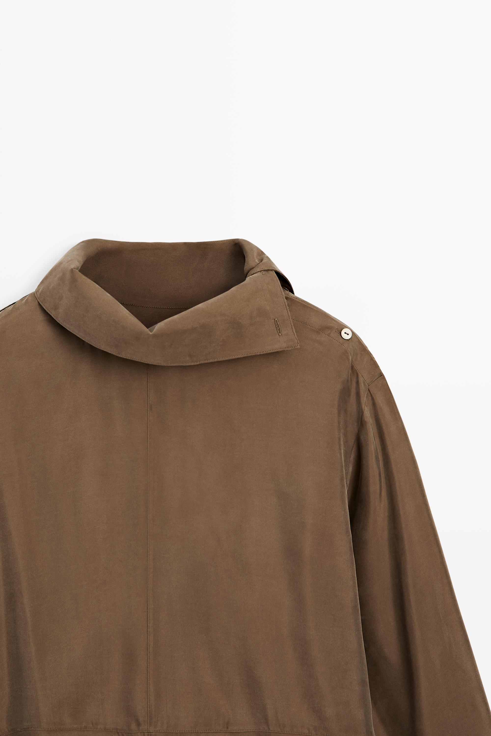 Flowing short dress with asymmetric neck — Brown
