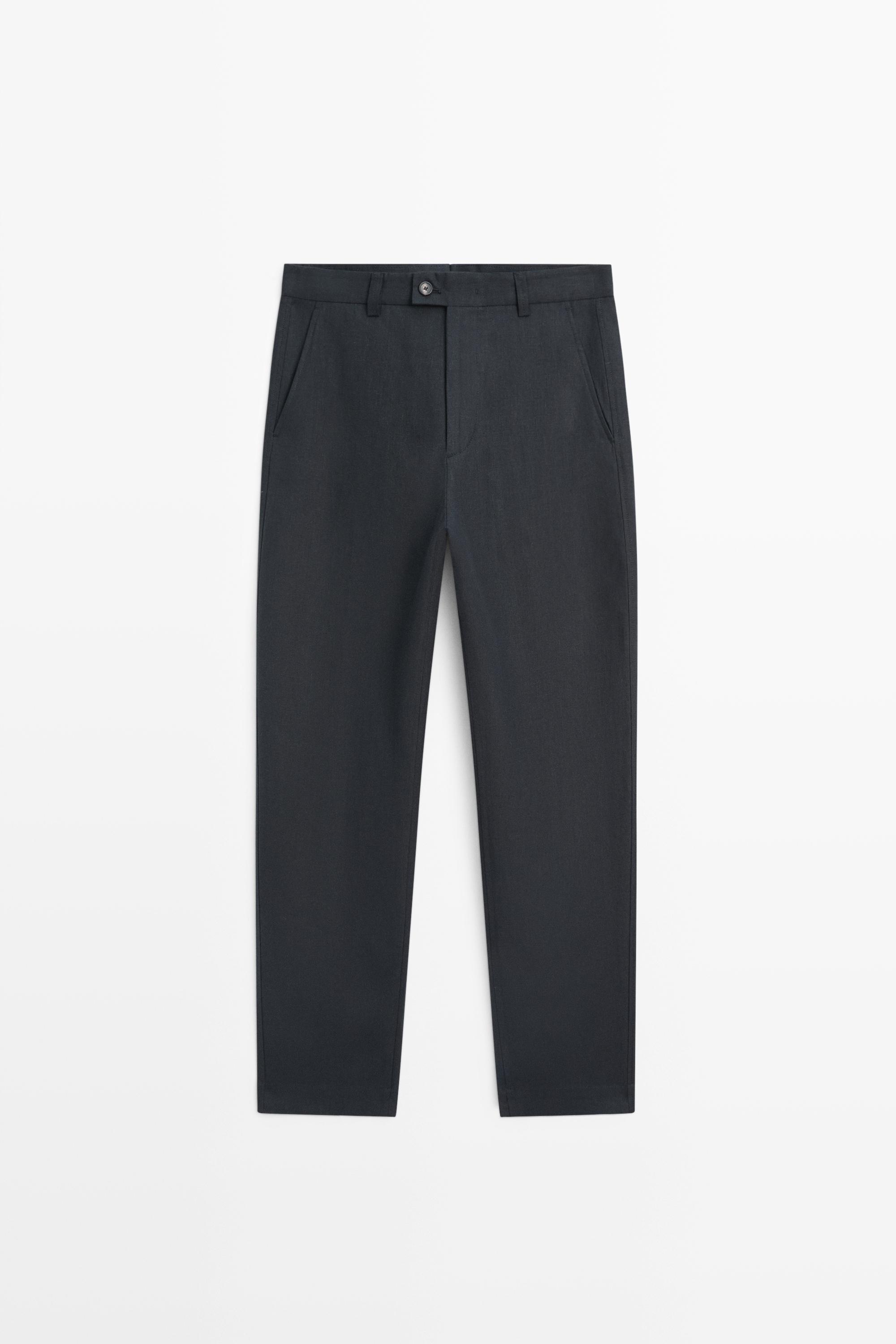 Straight-leg linen pants — Blue