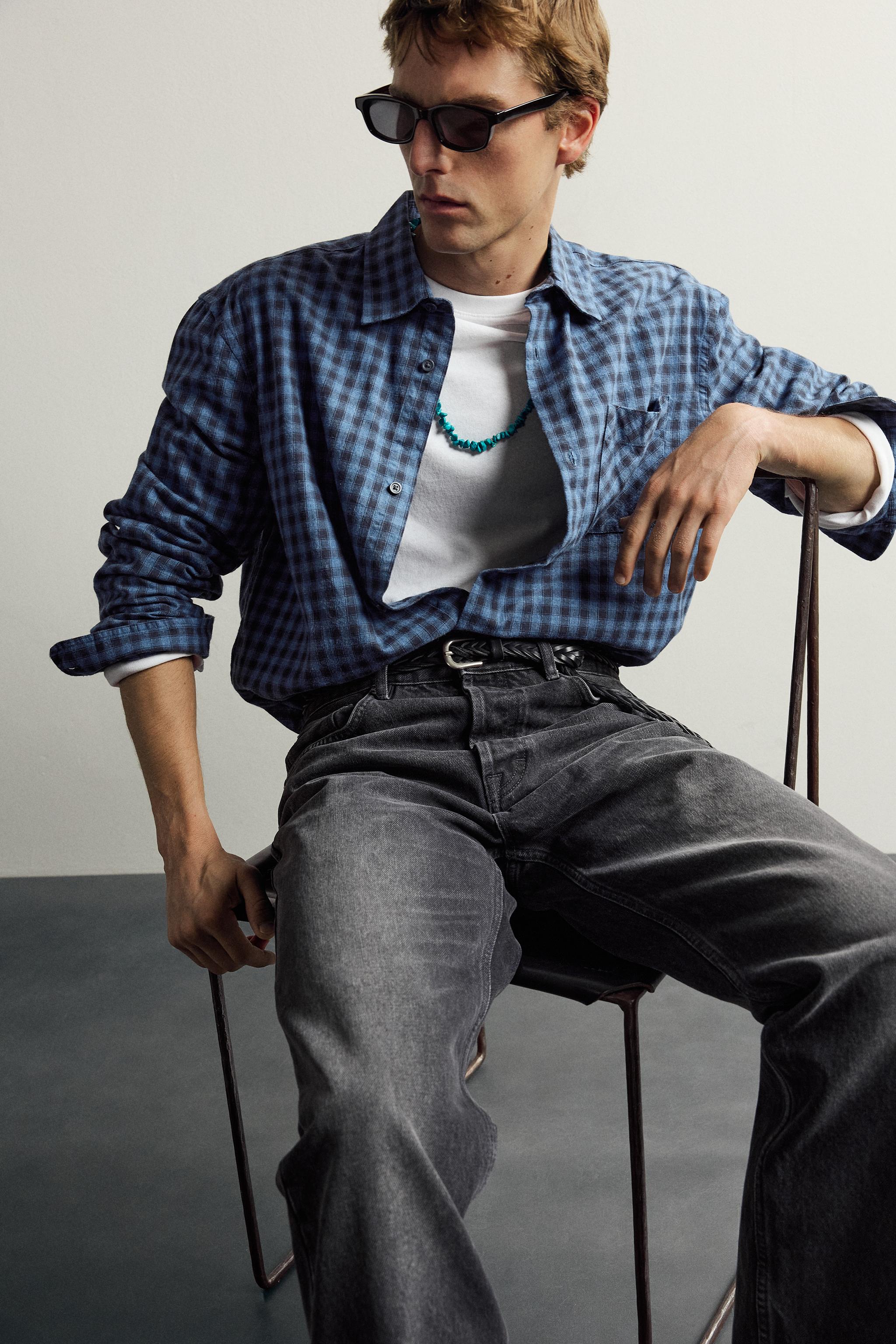 Мужские рубашки Zara AARON LEVINE X ZARA CHECKED TWILL SHIRT — фото 7