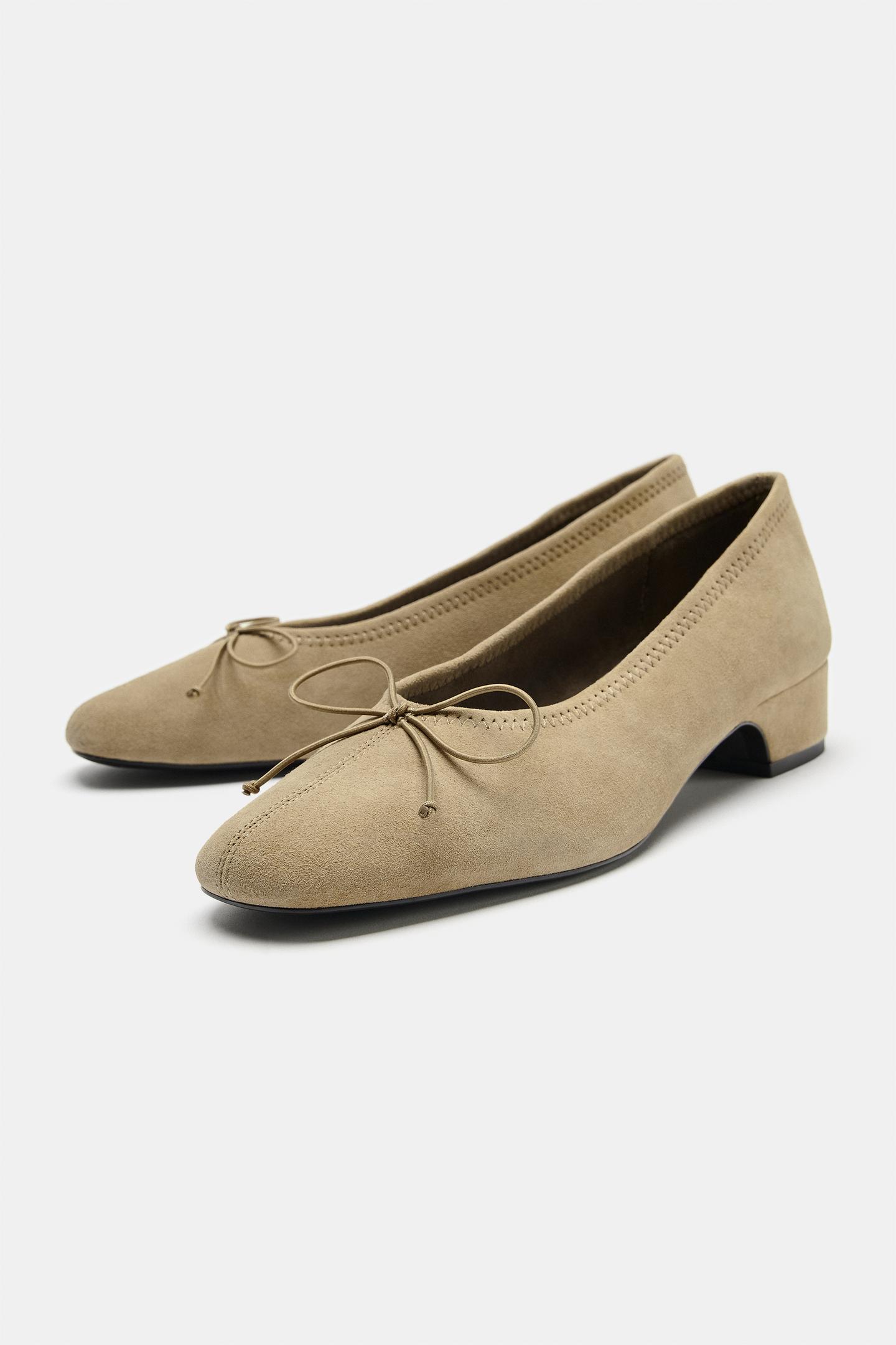 Женские балетки Zara Suede Heeled Ballet Flats, цвет: Коричневый — фото 3