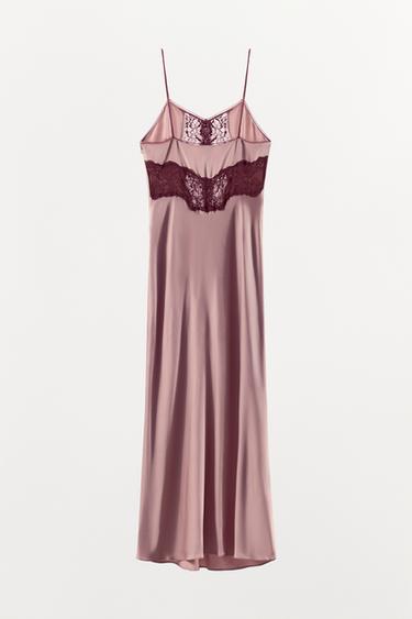 ROBE SATINÉE EN DENTELLE - Rose poudré de Zara - Image 5