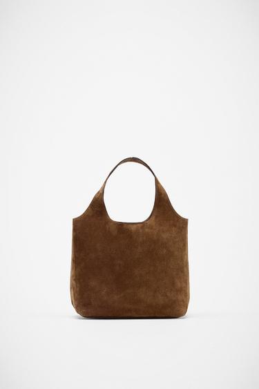 LEATHER MINI TOTE BAG - Brown by Zara