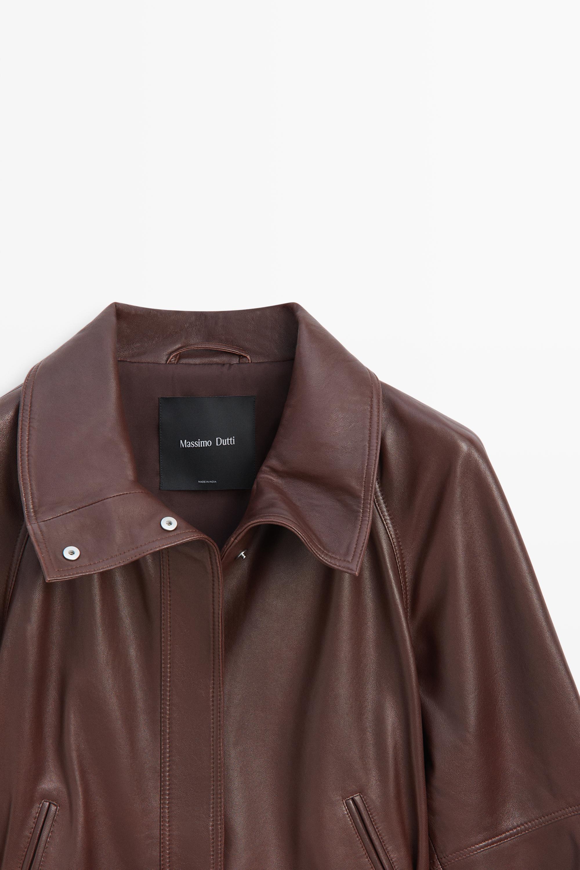 Blouson court à ceinture en cuir nappa