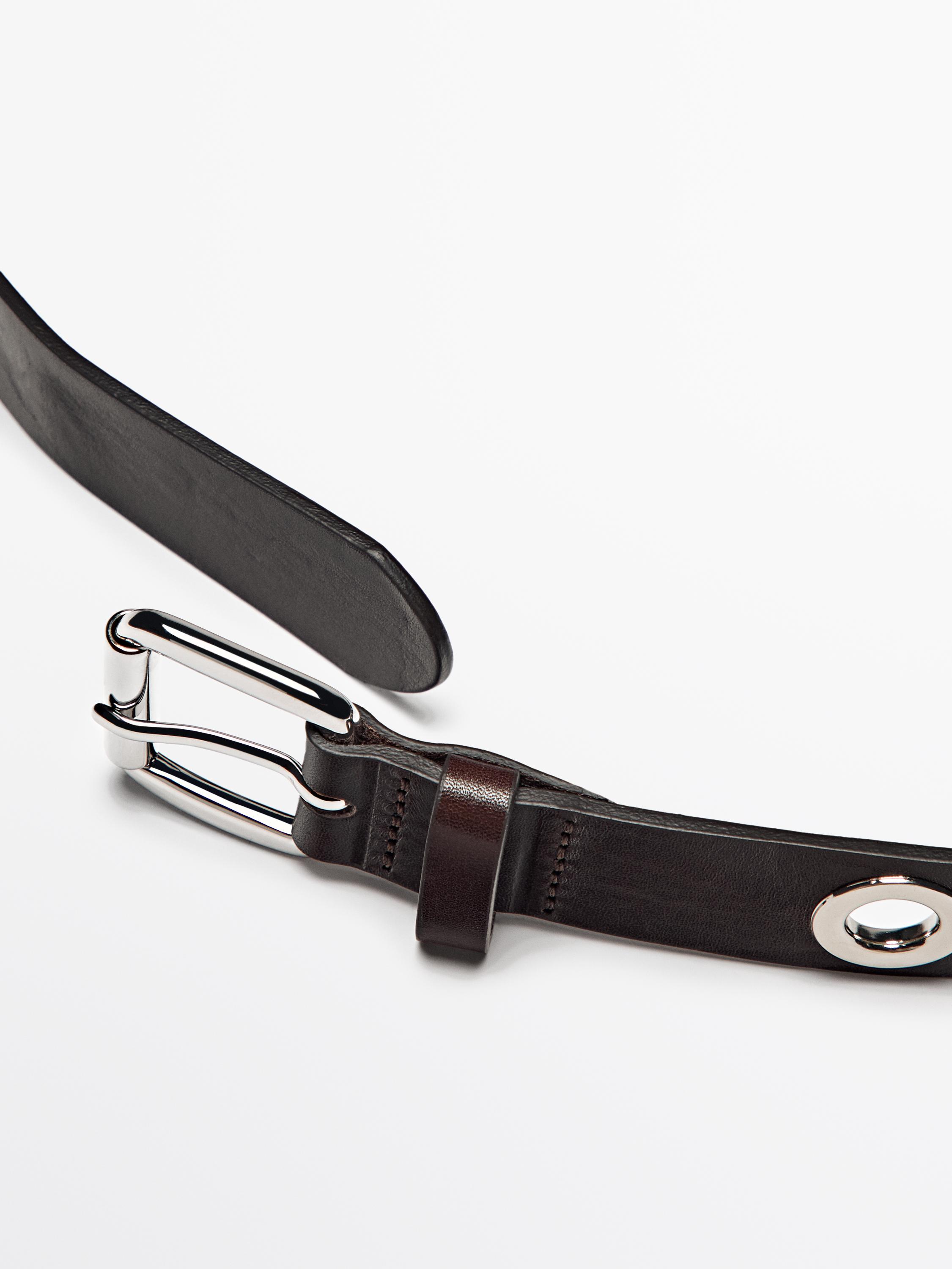 Leather belt with studs - Brown | ZARA United States