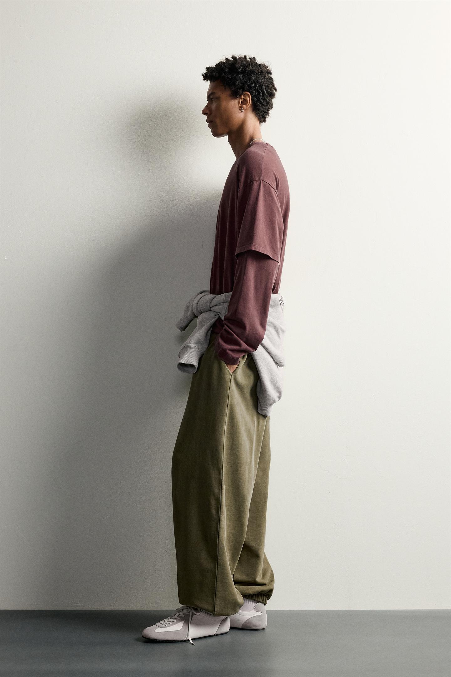 Мужская футболка Zara Layered Effect Long Sleeve, цвет: Бордовый — фото 4
