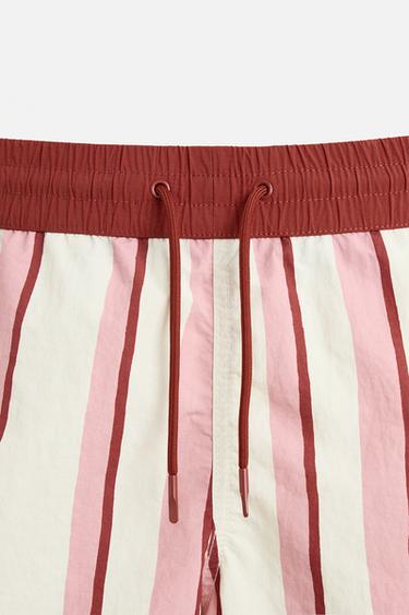 STRIPED LONG SWIMMING TRUNKS - Pink by Zara - Image 2
