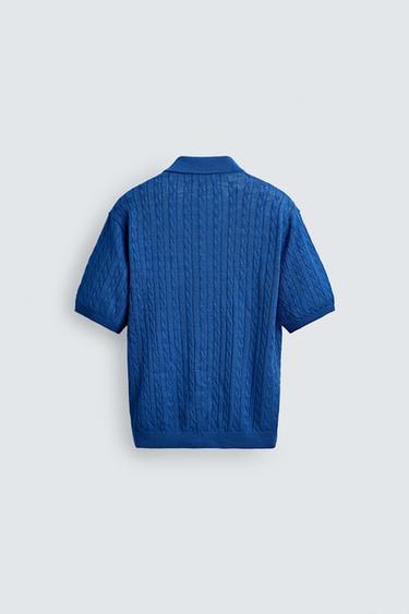CABLE KNIT TEXTURED POLO SHIRT - Blue by Zara - Image 7