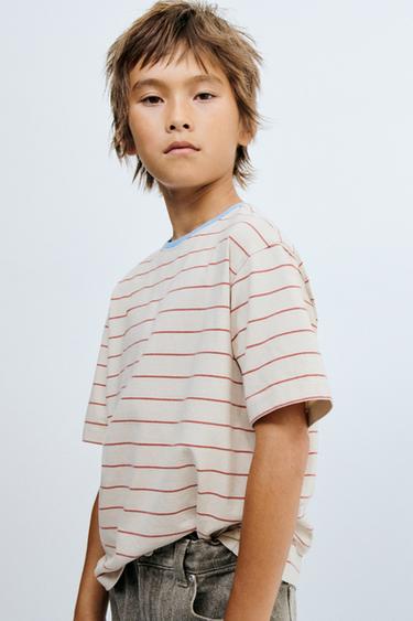 STORIESZ - WASHED EFFECT T-SHIRT WITH CONTRAST NECK - Mid-ecru by Zara