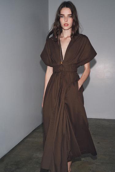 ROBE MIDI À PINCES ZW COLLECTION - Marron de Zara - Image 3