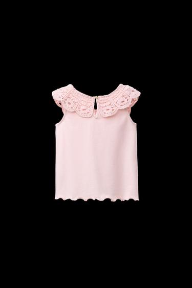CROCHET COLLAR T-SHIRT - Pink by Zara