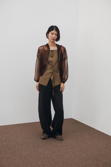 HOODED ORGANZA JACKET - Brown by Zara