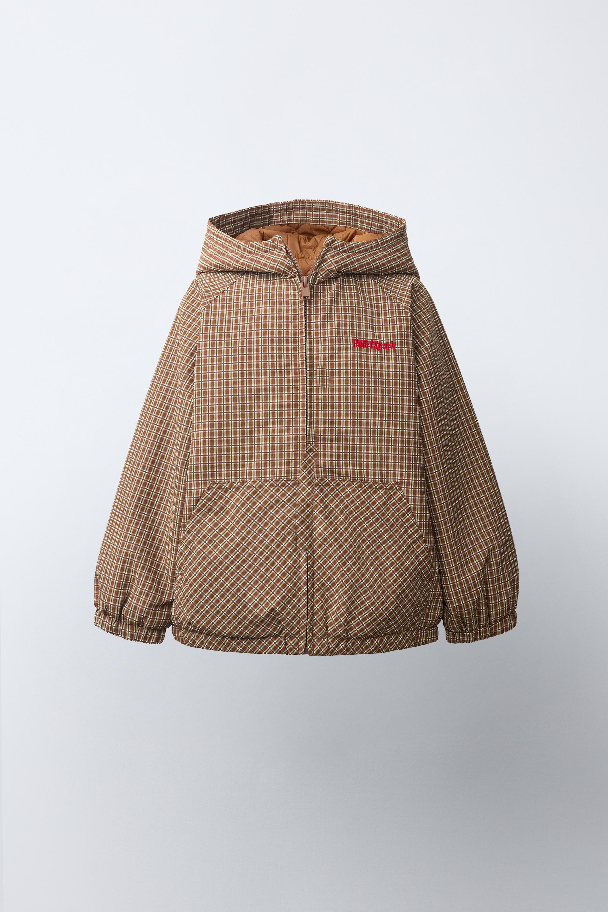 CHECK HOODED JACKET — Brown / Ecru