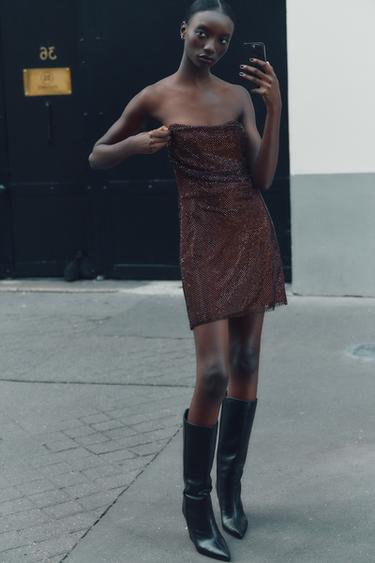 RED STRAPLESS SEQUIN DRESS - Aubergine by Zara - Image 0