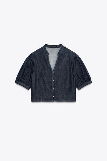 Z1975 DENIM PUFF SLEEVE SHORT SLEEVE SHIRT - Blue by Zara