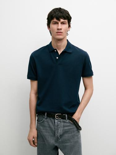 Micro-textured cotton piqué polo shirt — Indigo 2