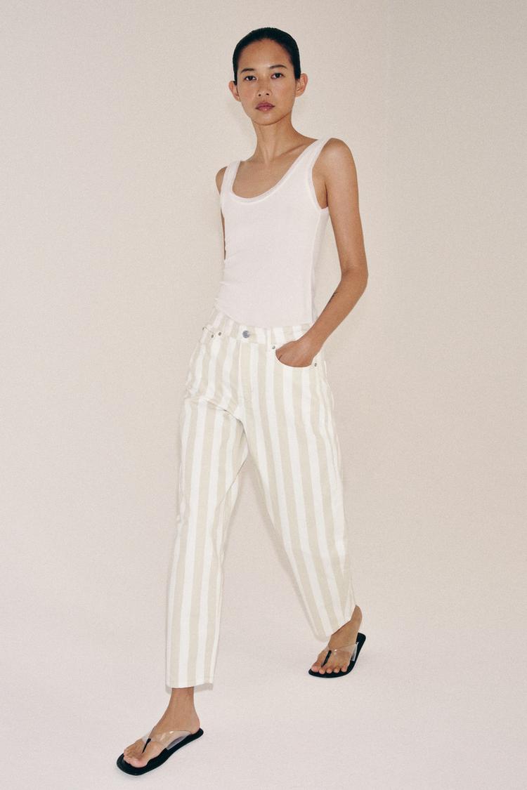 ZW KOLEKSİYONU ORTA BEL ÇİZGİLİ TAPERED JEAN