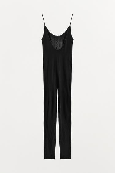SATIN BOW POINTELLE JUMPSUIT - Black by Zara - Image 5