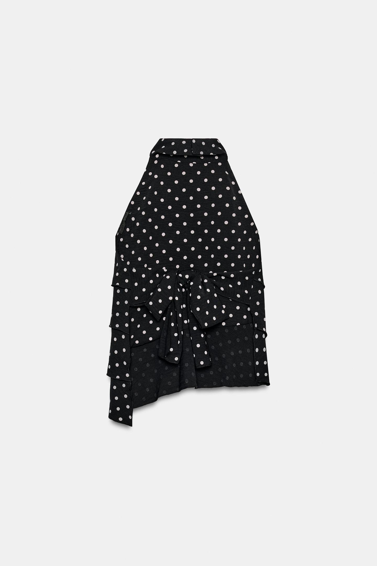 Женский топ Zara Polka Dot Ruffle Halter Top, цвет: Чёрный / Белый — фото 9