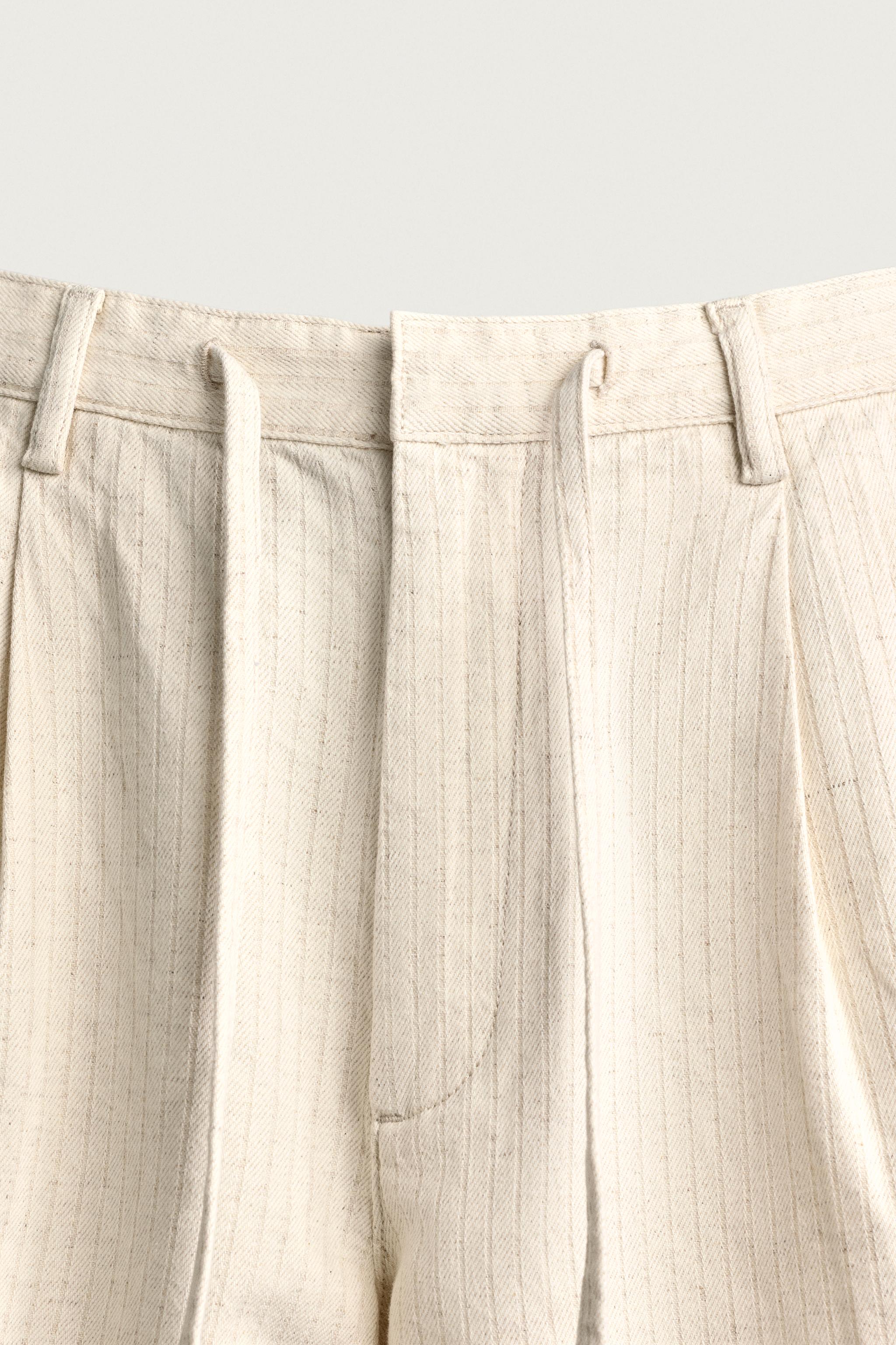 Мужские шорты Zara WIDE FIT STRIPED PLEATED SHORTS — фото 8