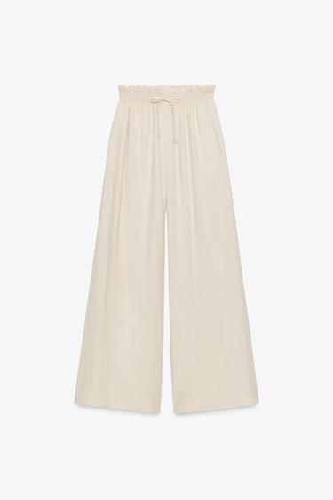 Zara ZW COLLECTION FLOWY PAJAMA PANTS - Sand