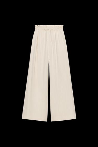 Zara ZW COLLECTION FLOWY PAJAMA PANTS - Sand - Image 0