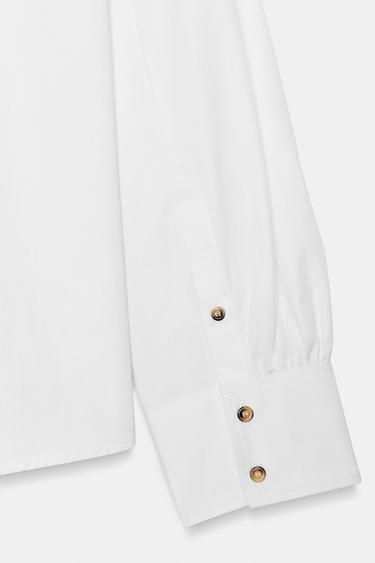 CHEMISE EN POPELINE À BOUTONS EN CONTRASTE - Blanc de Zara - Image 7