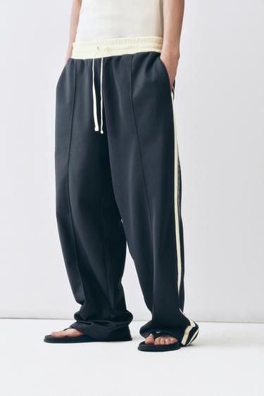 WIDE-LEG JOGGER TROUSERS WITH SIDE TAPING - Blue by Zara