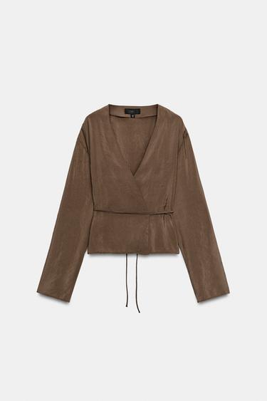 CHEMISE KIMONO À NŒUD - Marron foncé de Zara - Image 5