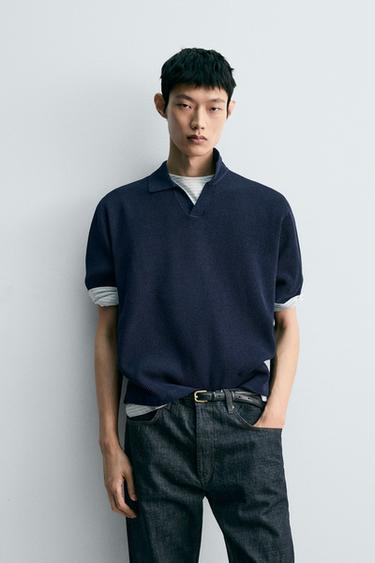 TEXTURED KNIT POLO SHIRT - Navy blue by Zara