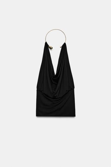 POLYAMIDOVÝ TOP S CHOKEROM - čierna zn. Zara