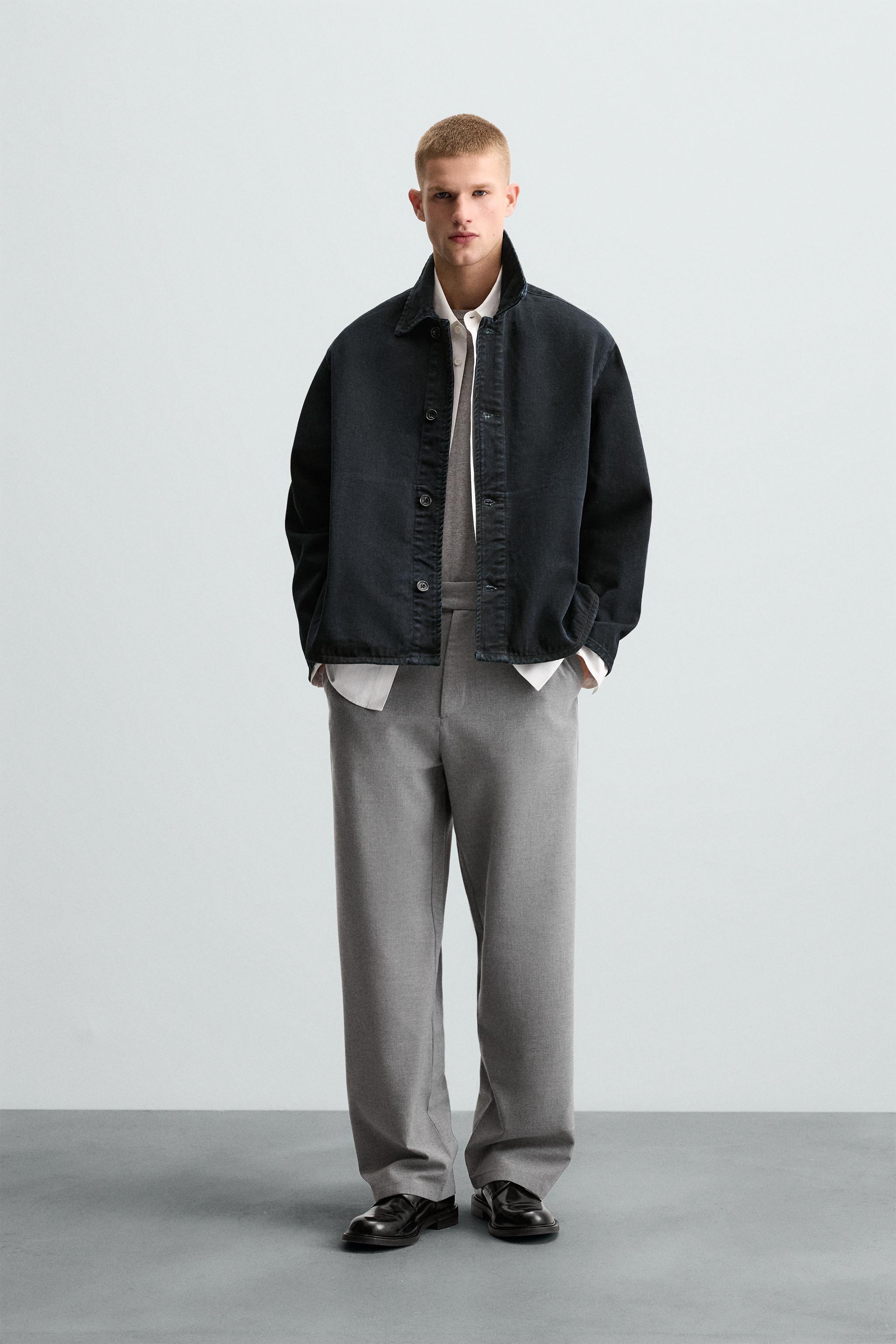 CALÇA STRAIGHT FIT COM TEXTURA - Cinzento | ZARA Brasil