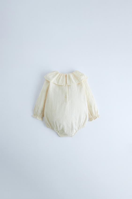 CONTRAST BODYSUIT WITH RUFFLE DETAIL - Oyster-white