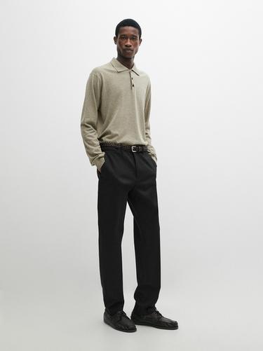 Zara Cotton knit polo sweater - Khaki marl