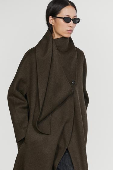 Long coat with scarf detail — Gray green 2