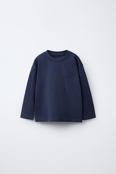Zara PLAIN POCKET T-SHIRT - Blue - Image 0