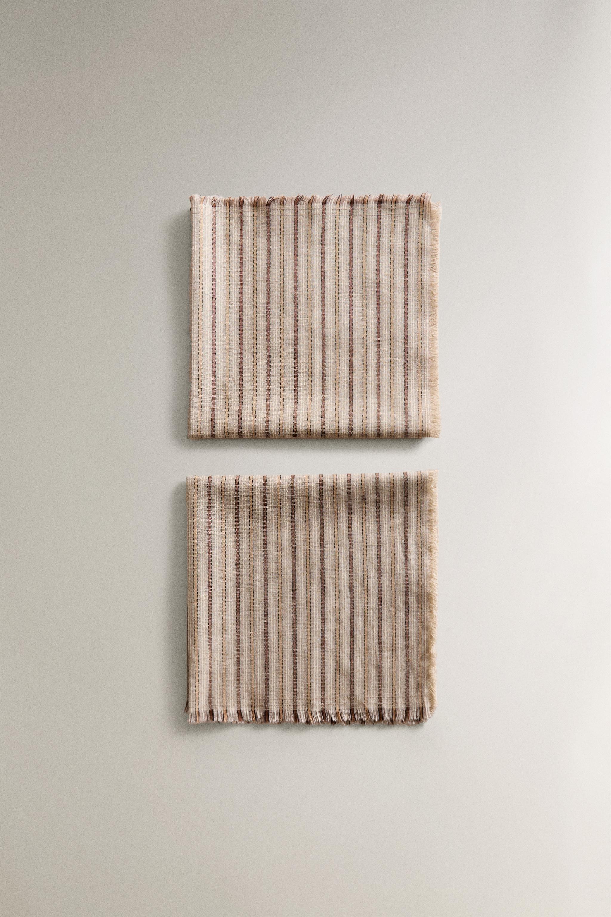 LOT SERVIETTES DE TABLE EN LIN COTON RAYURES