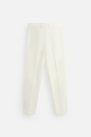 LIMITED EDITION LINEN-WOOL HERRINGBONE TROUSERS - Oyster-white by Zara - Image 6