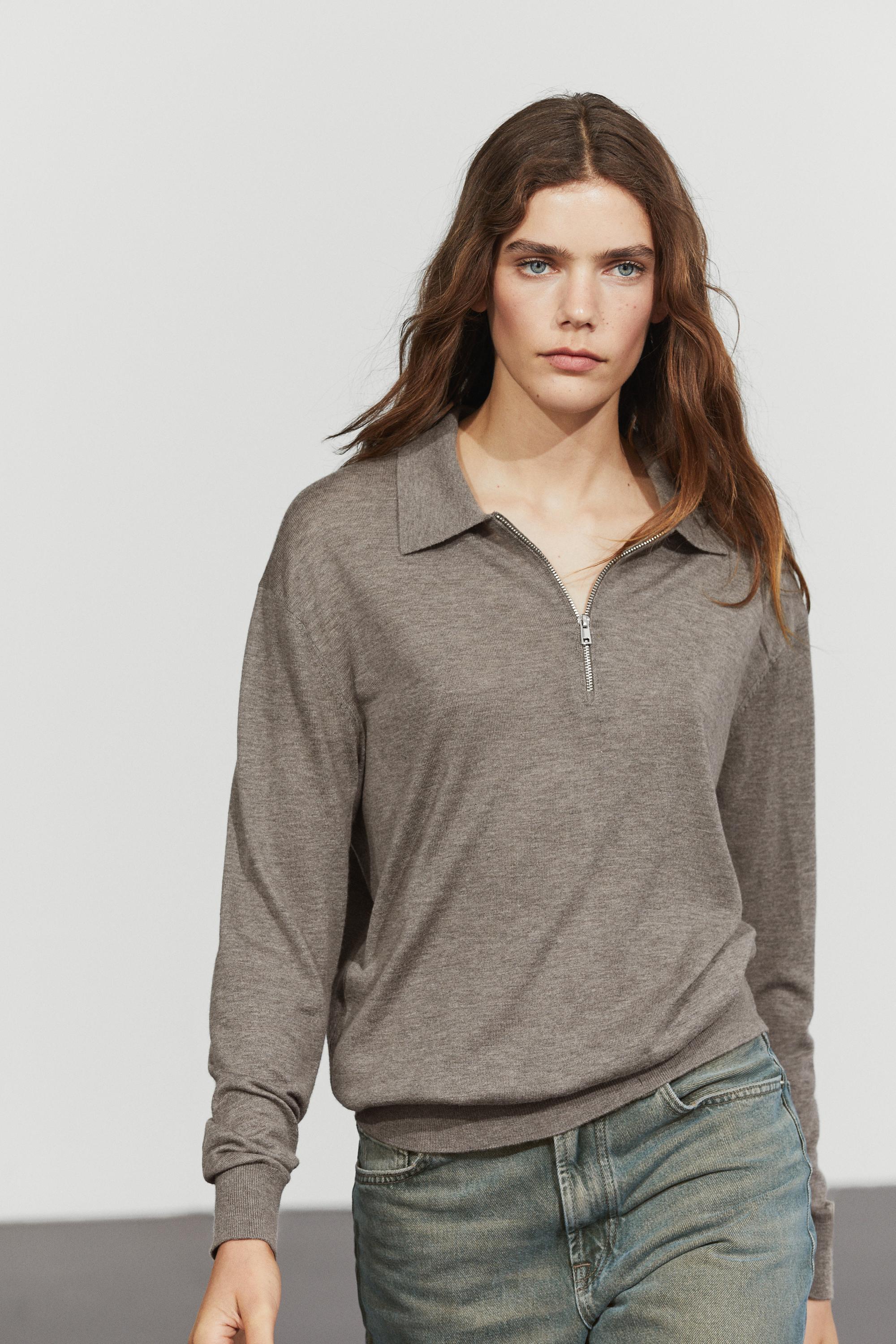 Wool blend quarter-zip knit sweater — Dark khaki