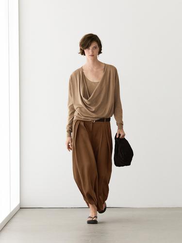 Jersey punto cuello drapeado con algodón - Visón oscuro de Zara