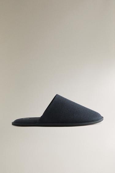 Zara FABRIC MULE SLIPPERS - Navy Blue