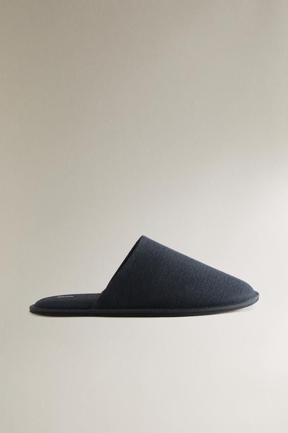 Zara FABRIC MULE SLIPPERS - Navy Blue - Image 0