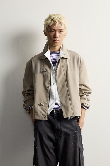 METAL FROG FASTENING CROPPED FIT JACKET — Beige 1