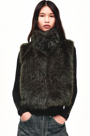 Zara 人造毛背心 - 暗灰褐色