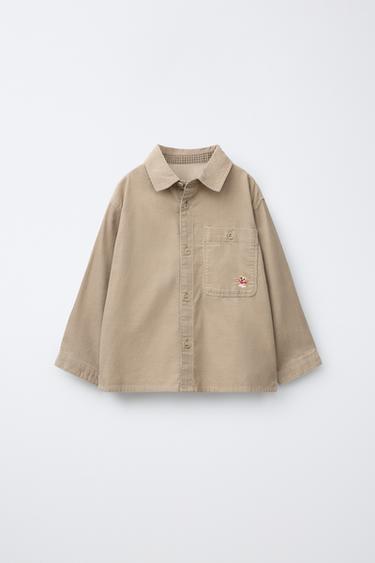 EMBROIDERED MICRO-CORDUROY SHIRT — Ecru 2