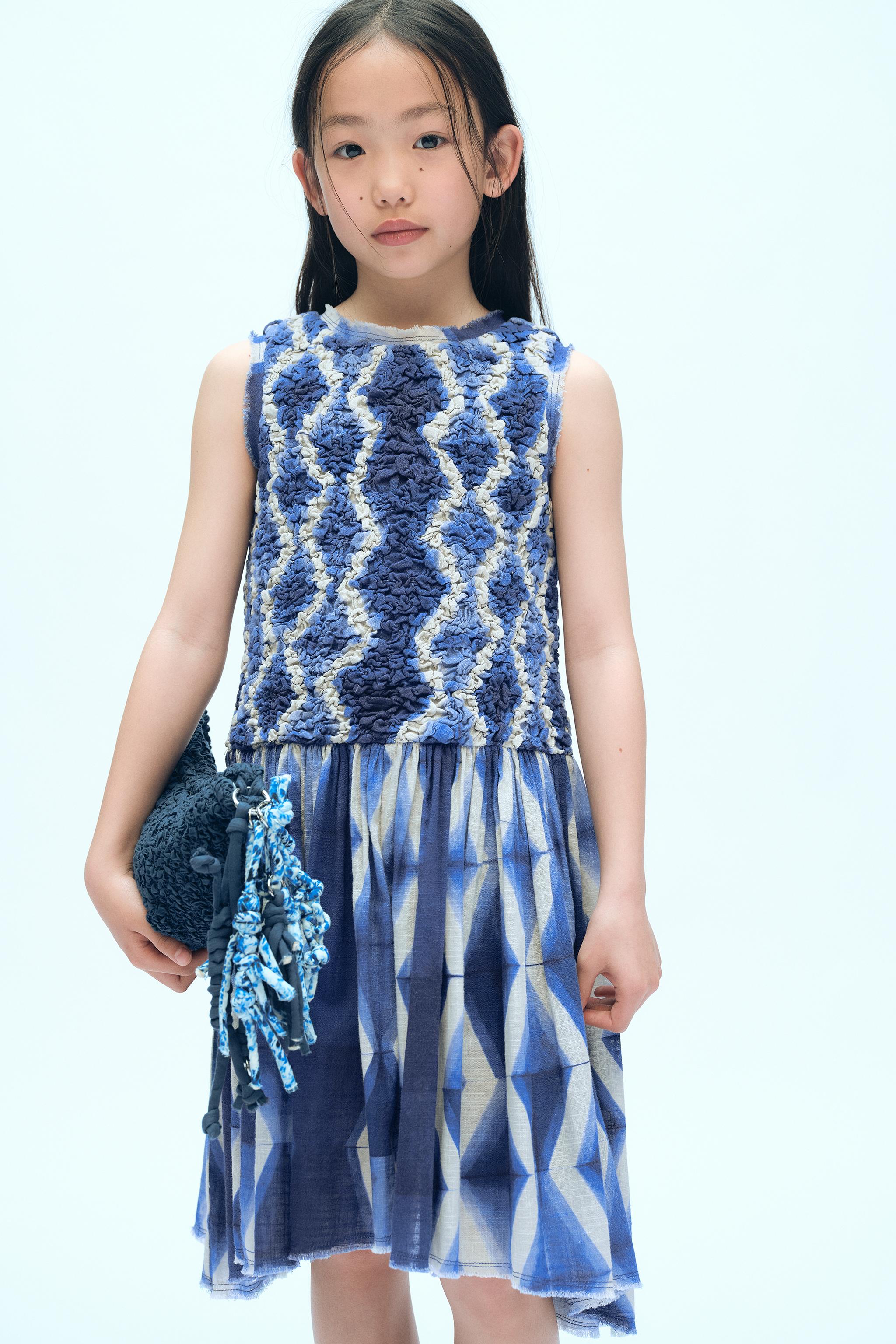 PRINTED ELASTIC DRESS X FANGLU LIN - Blue / White | ZARA